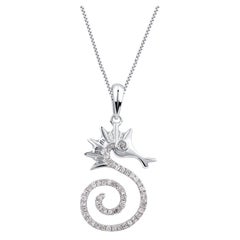 Collier pendentif cheval de mer en or blanc 14 carats avec diamants naturels 0,12 carat TJD