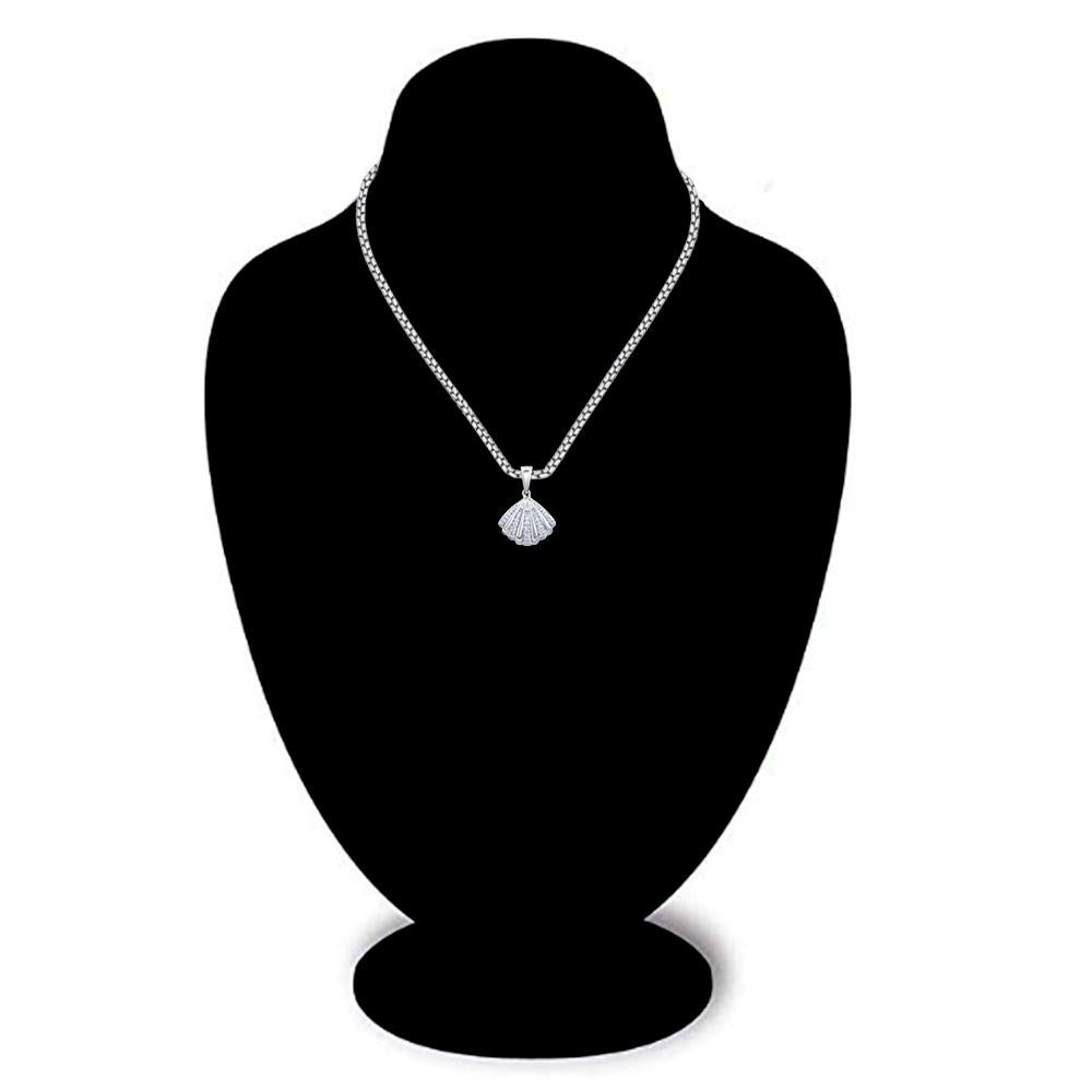 Women's or Men's TJD 0.12 Carat Natural Diamond 14 Karat White Gold Seashell Pendants Necklace For Sale