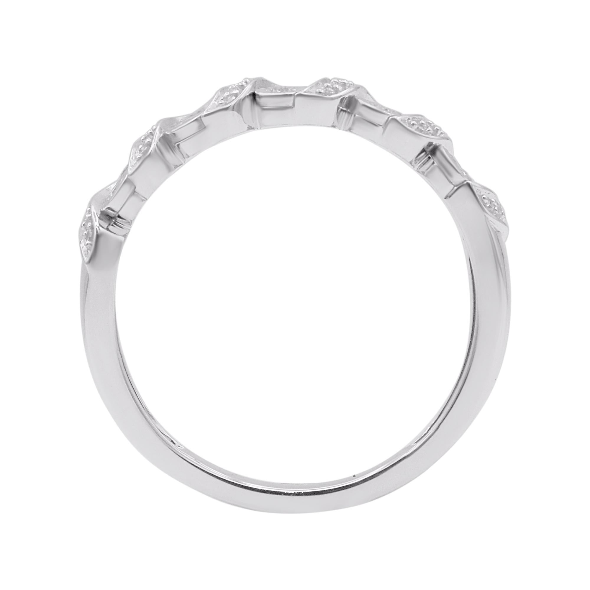 TJD 0,12 Karat natürlicher Diamant 14KT Weißgold Ehering (Art déco) im Angebot