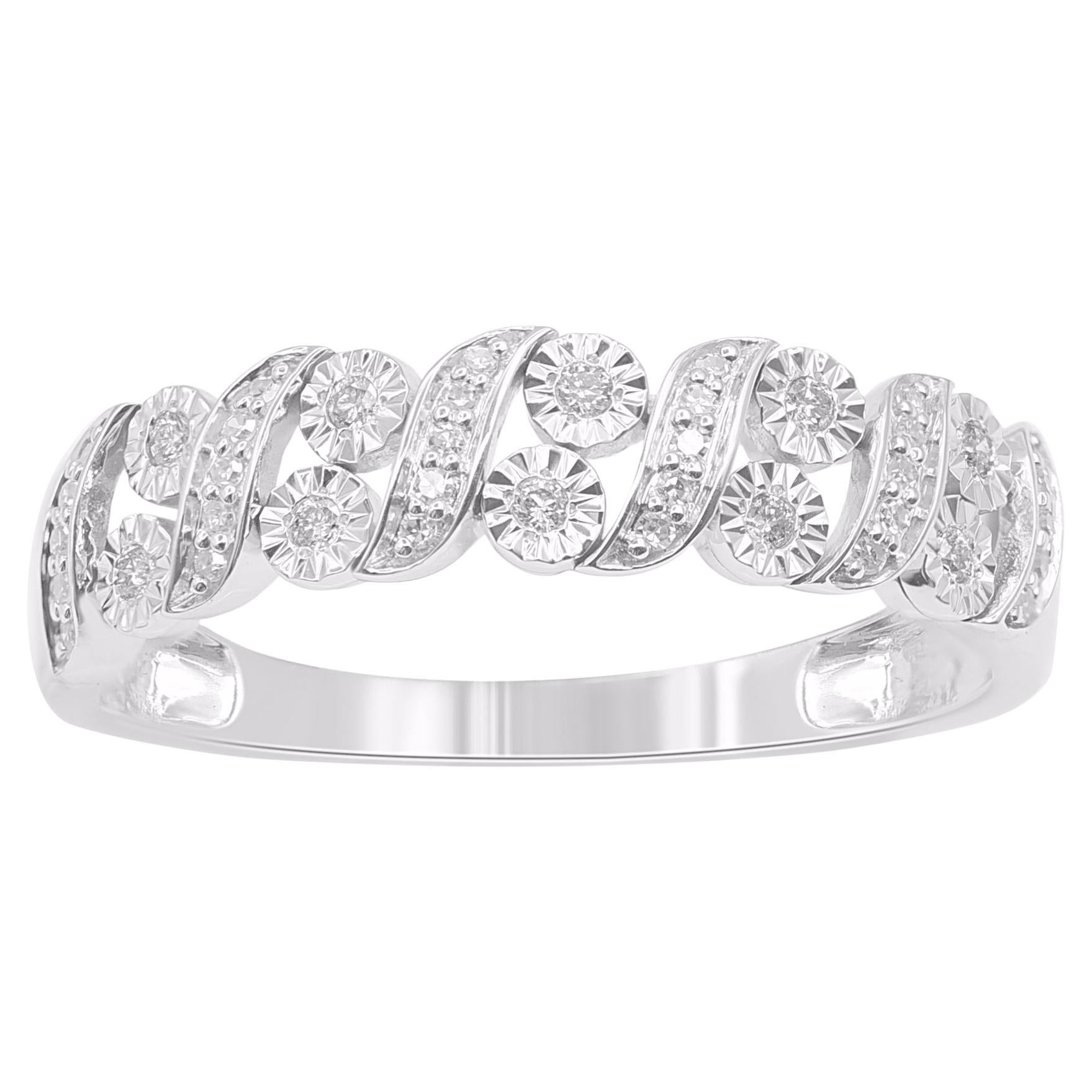 TJD 0.12 Carat Natural Diamond 14KT White Gold Wedding Band Ring