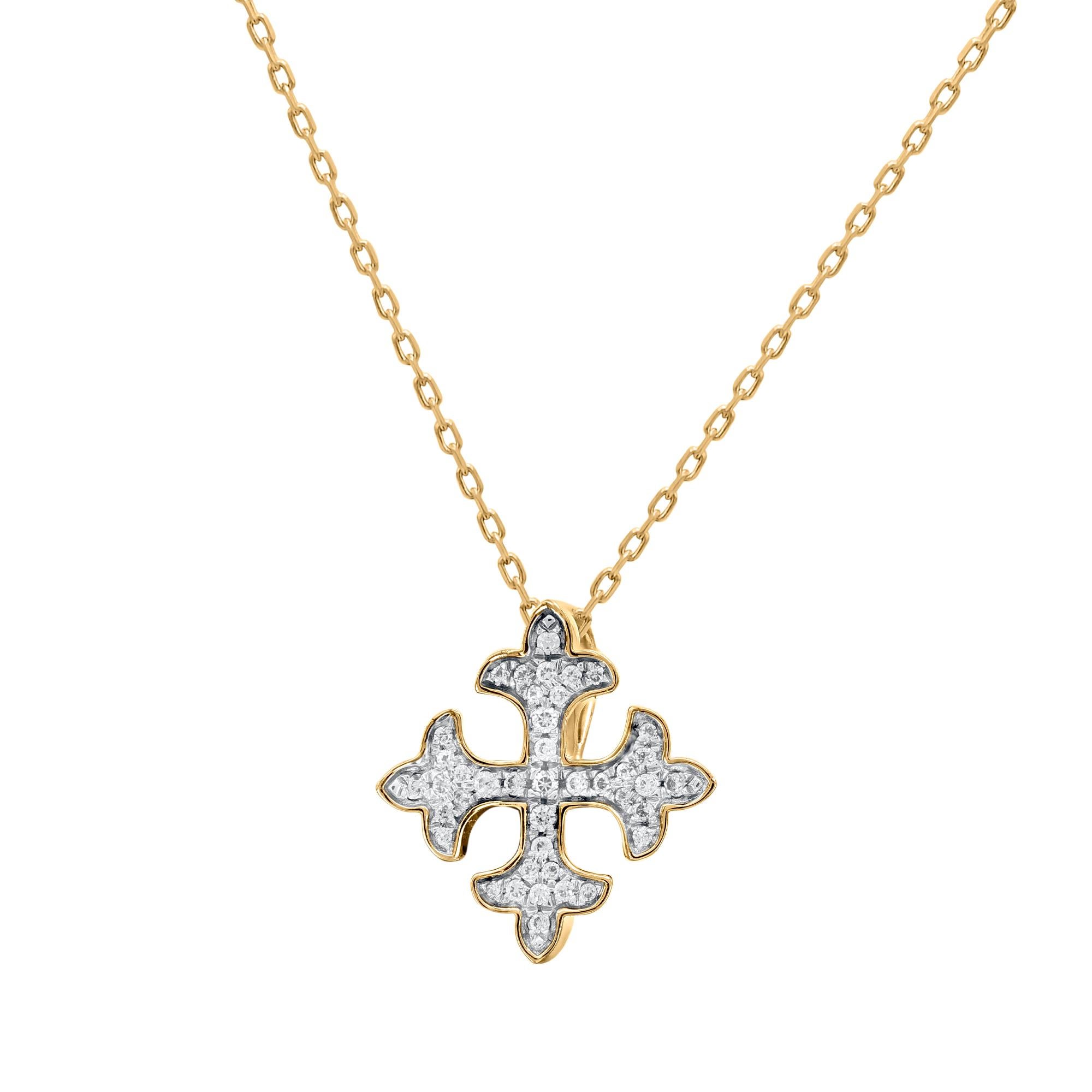 Make a favorable impression with this elegant diamond pendant. This diamond pendant fits any occasion with ease. These pendants are studded with 41 single cut natural diamonds in prongs setting and crafted in 18 karat yellow gold. Total diamond