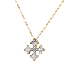 TJD Collar Colgante Vintage con Diamante Natural de 0,12 Quilates en Oro Amarillo de 14 Kilates