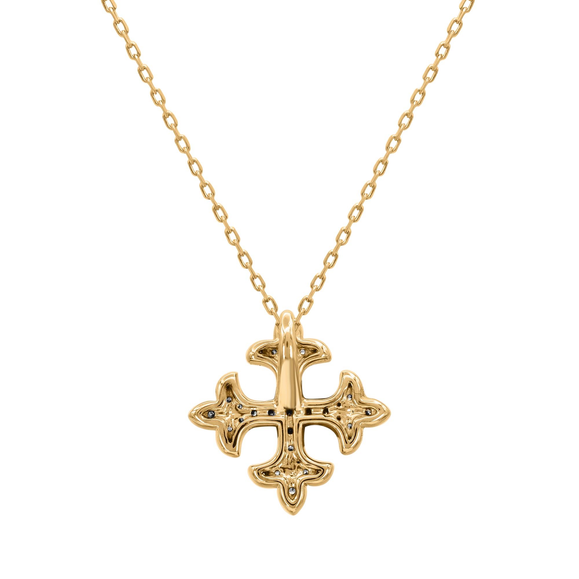 Contemporary TJD 0.12 Carat Natural Diamond Square Fleur-de-lis Pendant Necklace in 18KT Gold For Sale