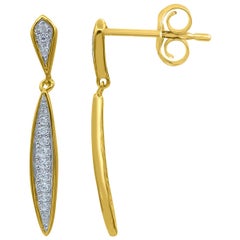 TJD 0.12 Carat Round Diamond 14 Karat Yellow Gold Scallop Fashion Drop Earrings