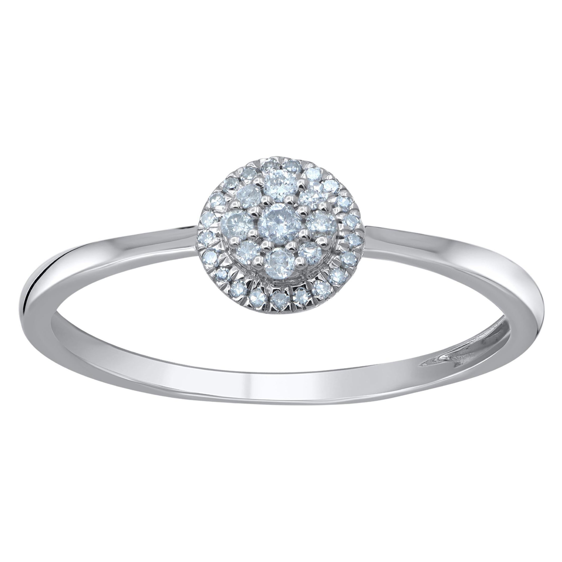 TJD 0.12 Carat Natural Round Cut Diamond Cluster Ring in 14 Karat White Gold