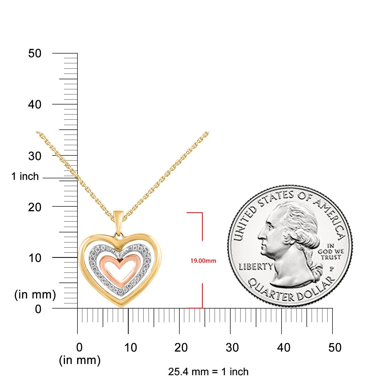 Taglio singolo TJD, collana con ciondolo a cuore in oro 14 carati con diamante rotondo naturale da 0,12 carati in vendita