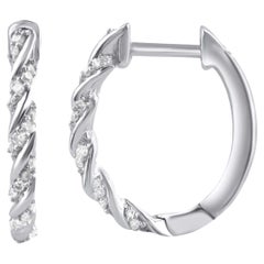 TJD 0.12 Carat Natural Round Diamond 14 Karat White Gold Huggie Hoop Earrings