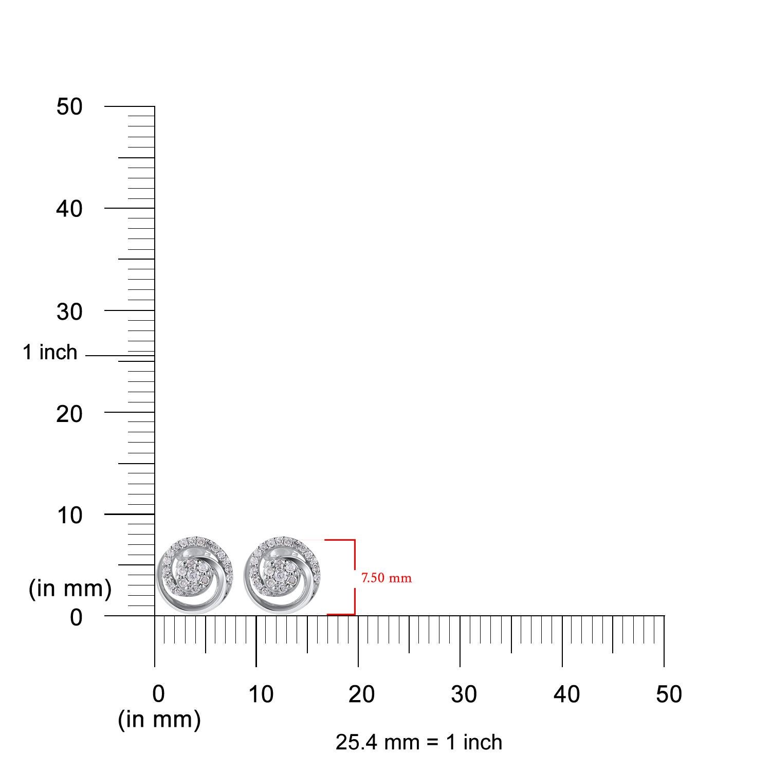 Round Cut TJD 0.12 Carat Natural Round Diamond 14 Karat White Gold Swirl Stud Earrings For Sale