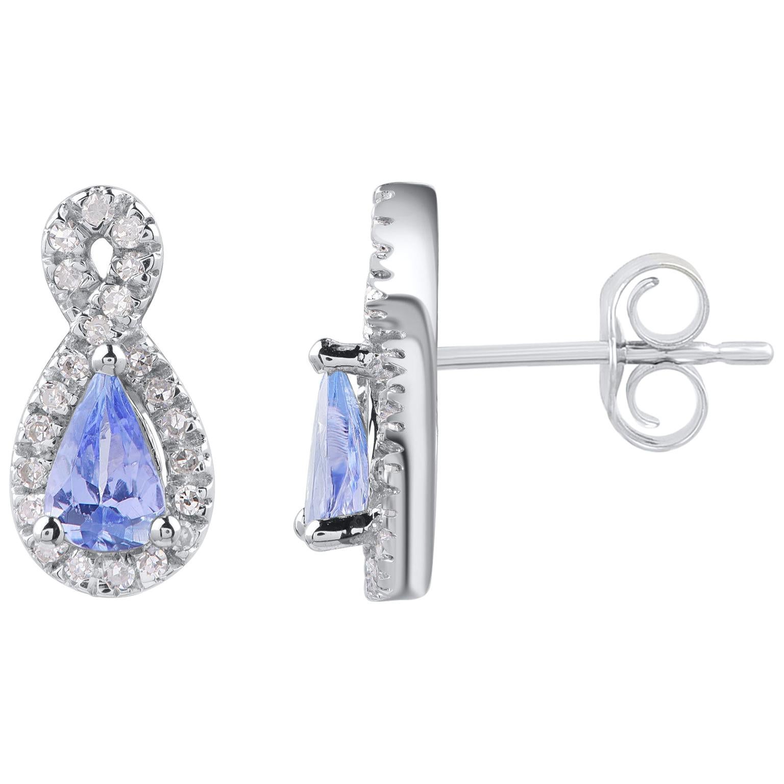 TJD 0.12 CTW Diamond and 5X3MM Pear Tanzanite 10 K White Gold Infinity Earrings For Sale
