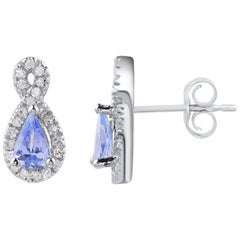TJD 0.12 CTW Diamond and 5X3MM Pear Tanzanite 10 K White Gold Infinity Earrings