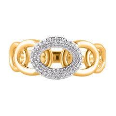 TJD 0.12 Carat Diamond Oval Link Ring 14K Yellow Gold