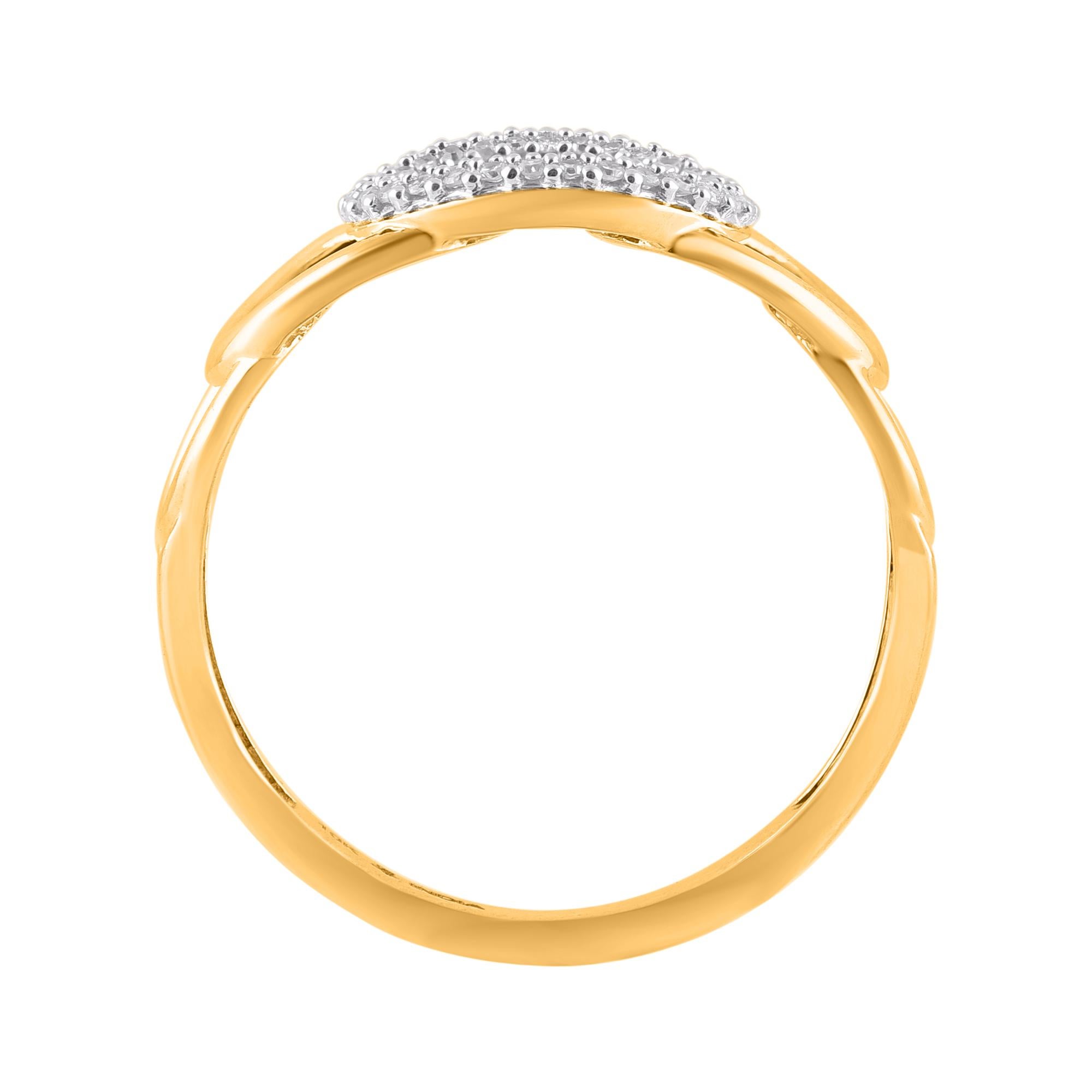 Art déco Bague à maillons ovales en or jaune 14 carats avec diamants taille ronde 0,12 carat TJD en vente