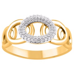 TJD 0.12 Carat Round Cut Diamond 14KT Yellow Gold Oval Link Band Ring