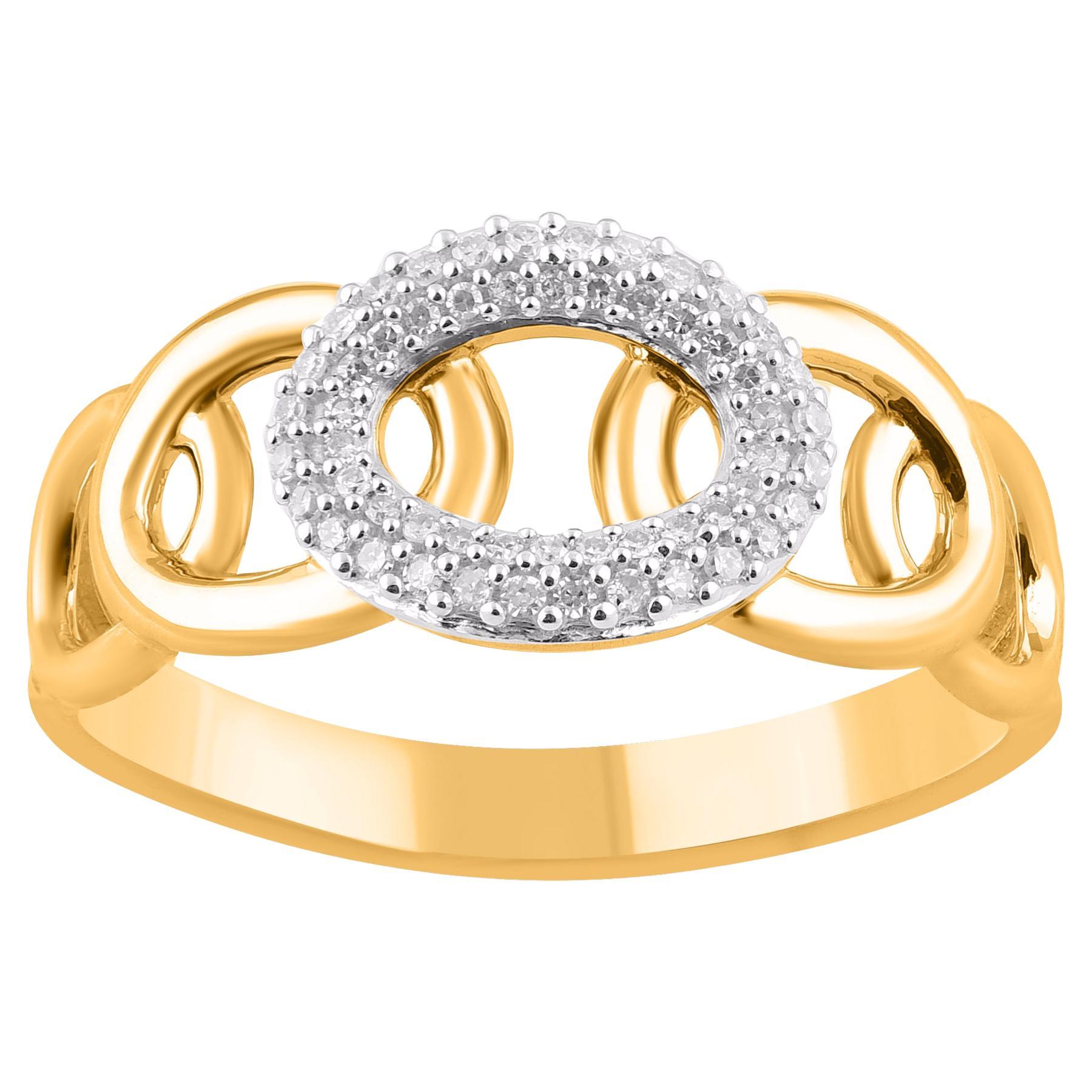 TJD 0.12 Carat Round Cut Diamond 14KT Yellow Gold Oval Link Band Ring