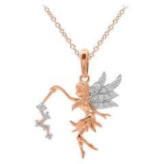 Pendentif à la mode en forme d'ange volant en or rose 14 carats avec diamants ronds de 0,12 carat, certifié TJD