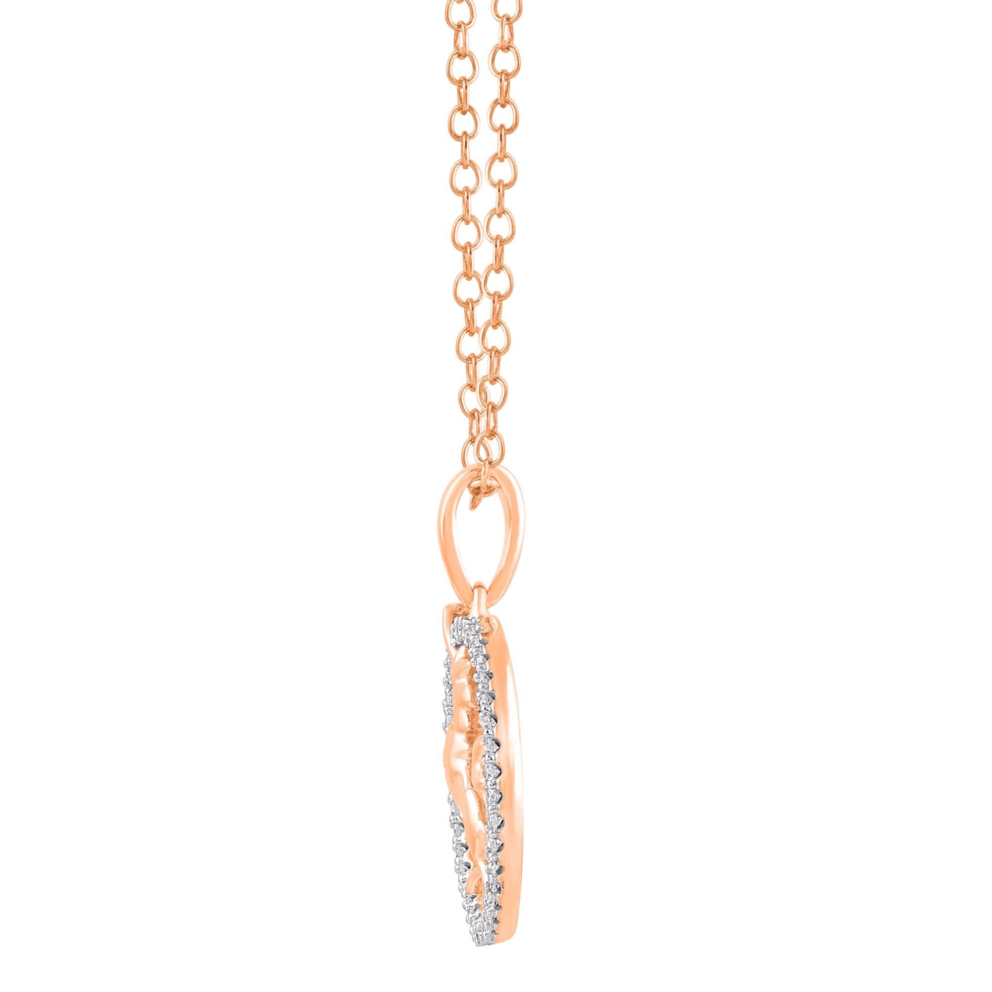 Taille ronde TJD 0.12 Carat Round Diamond 14 Karat Rose Gold Flying Unicorn Circle Pendentif en vente