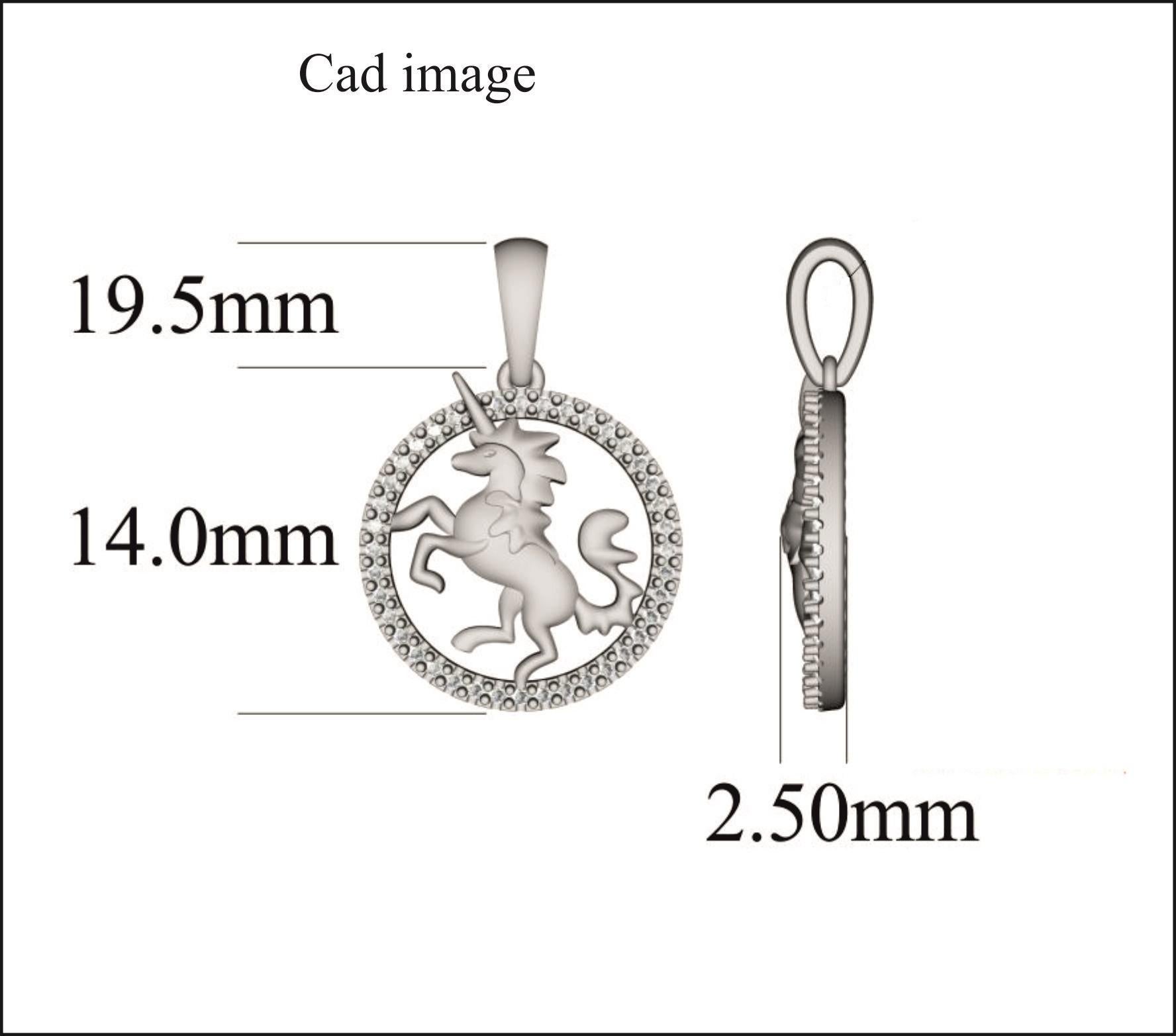 TJD 0.12 Carat Round Diamond 14 Karat Rose Gold Flying Unicorn Circle Pendentif en vente 1