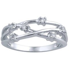TJD 0.12 Quilates Diamante Redondo Oro Blanco 14 Kilates Anillo Cruzado de Moda de Diseño