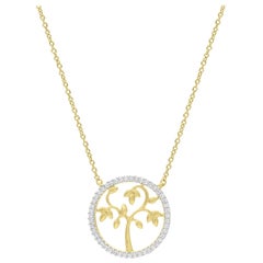 Collier arbre de vie de créateur en or jaune 14 carats avec diamants ronds 0,12 carat, certifié TJD