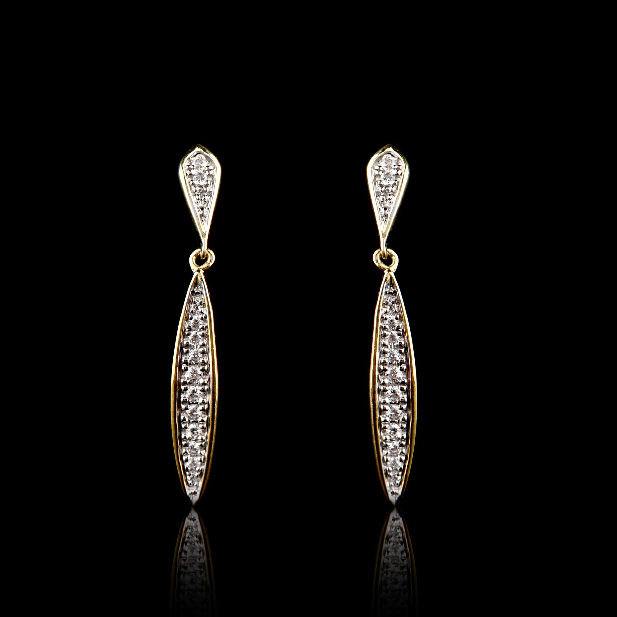 A classic look that compliments any attire, these diamond hoop earrings are a stunning addition to your jewelry box. Studded with 28 round brilliant diamonds set in micro-pave setting, shimmers in H-I color I2 clarity and crafted in 14 karat yellow