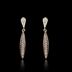 Boucles d'oreilles à la mode festonnées en or jaune 14 carats avec diamants ronds 0,12 carat TJD