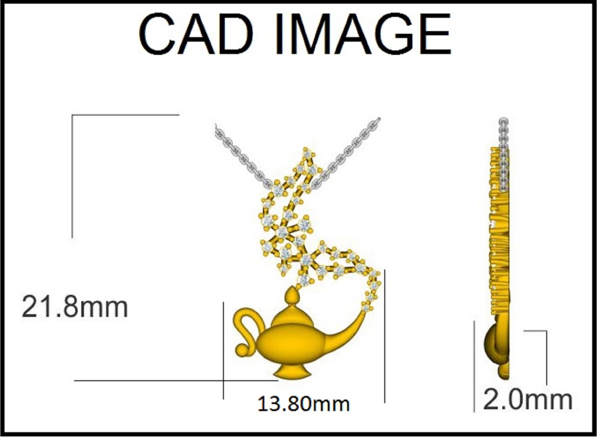 Non vuoi affrontare la città con i tuoi scintillii? Fai girare la testa con questo magico ciondolo a forma di lampada tempestato di diamanti. Il ciondolo è realizzato in oro giallo da 14 carati e presenta 28 diamanti rotondi incastonati, di colore