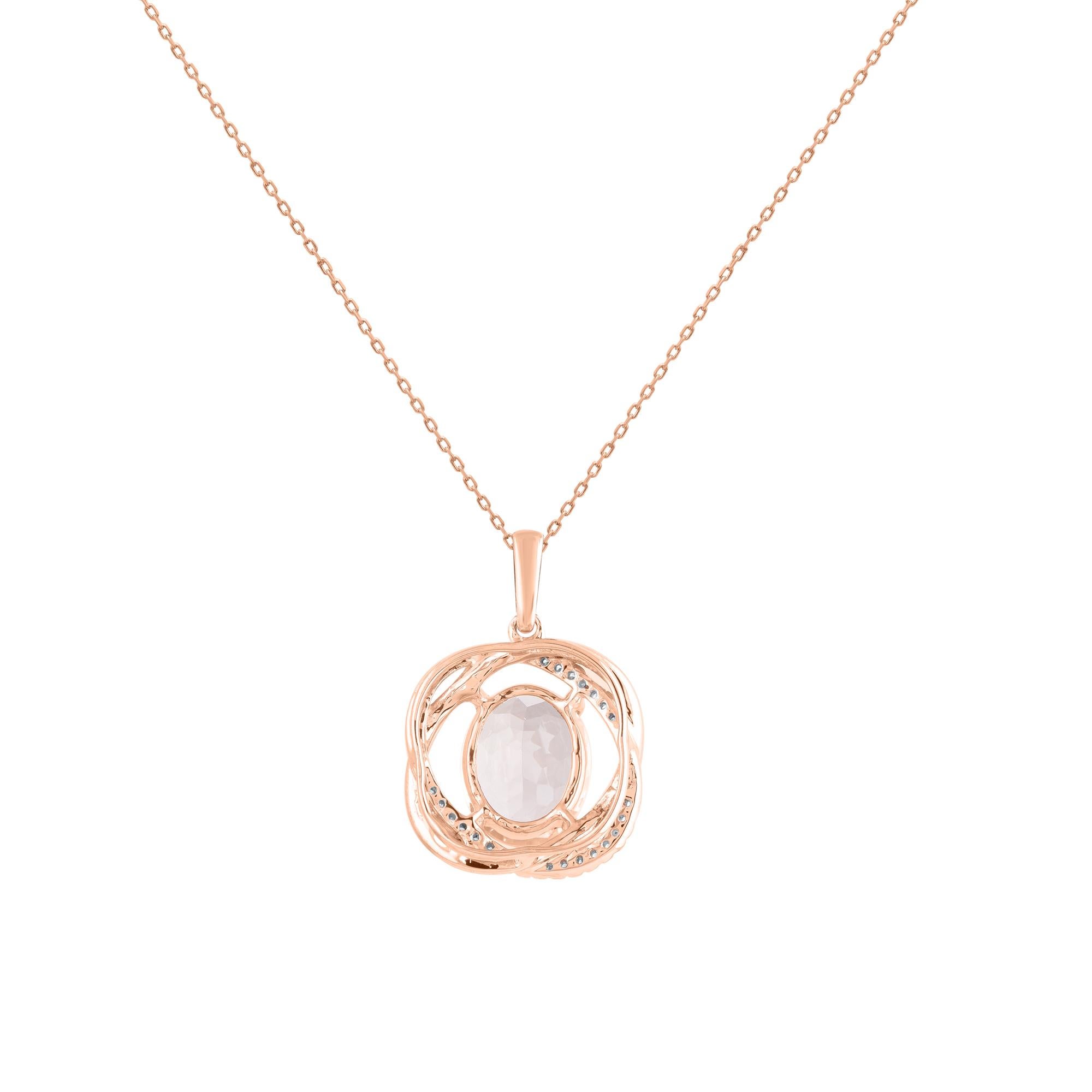 Modern TJD 0.12 Ct Diamond and 2 Ct Oval Morganite Pendant Necklace in 14KT Rose Gold For Sale