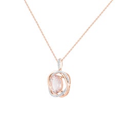 TJD 0.12 Ct Diamond and 2 Ct Oval Morganite Pendant Necklace in 18KT Rose Gold
