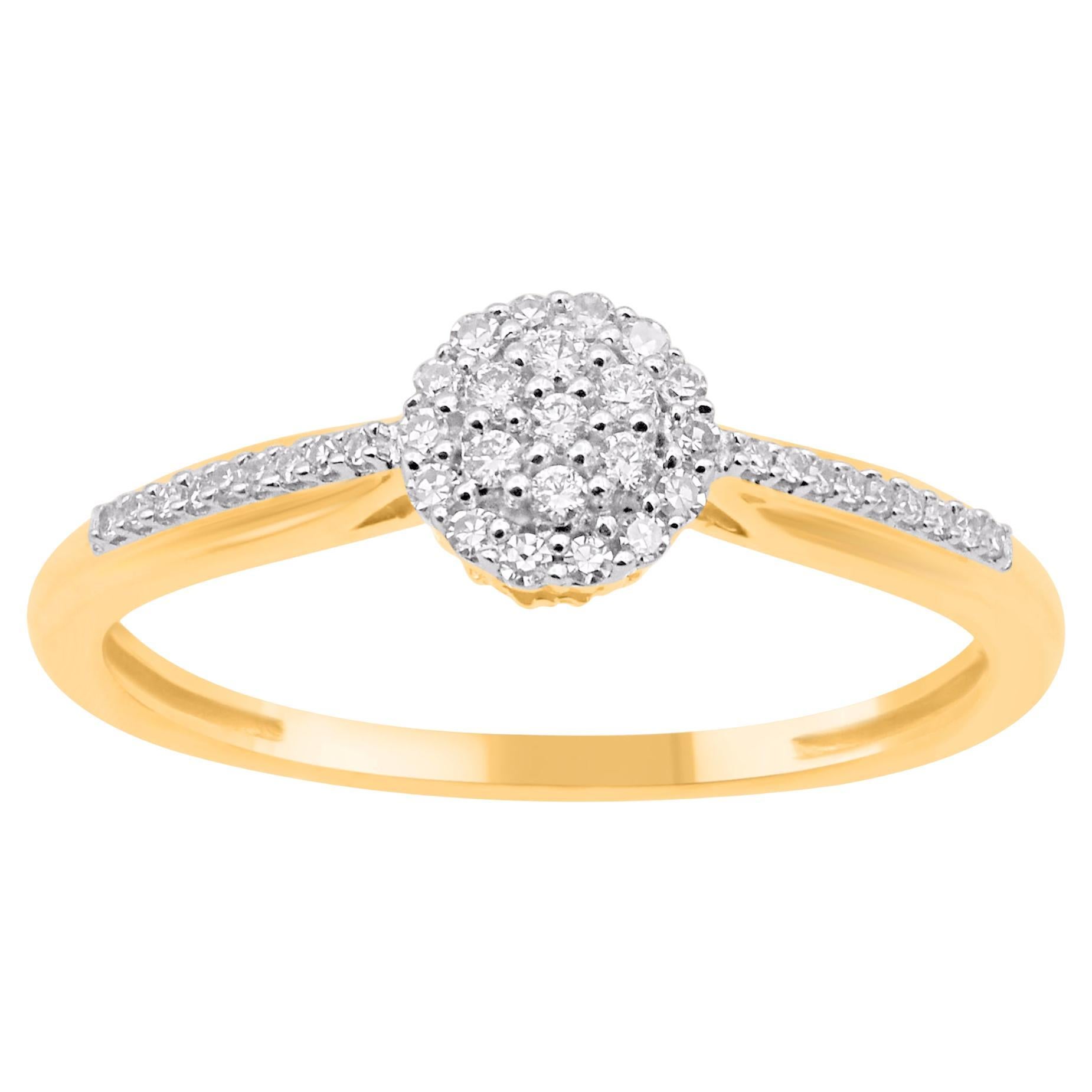 Bague grappe en or jaune 14 carats avec diamant rond naturel de 0,13 carat TJD