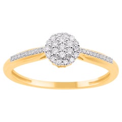 TJD Anillo en racimo de oro amarillo de 14 quilates con diamante redondo natural de 0,13 quilates