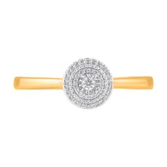 TJD 0,13 carati di diamante tondo naturale in oro giallo 14 carati - Anello di fidanzamento a forma di aureola