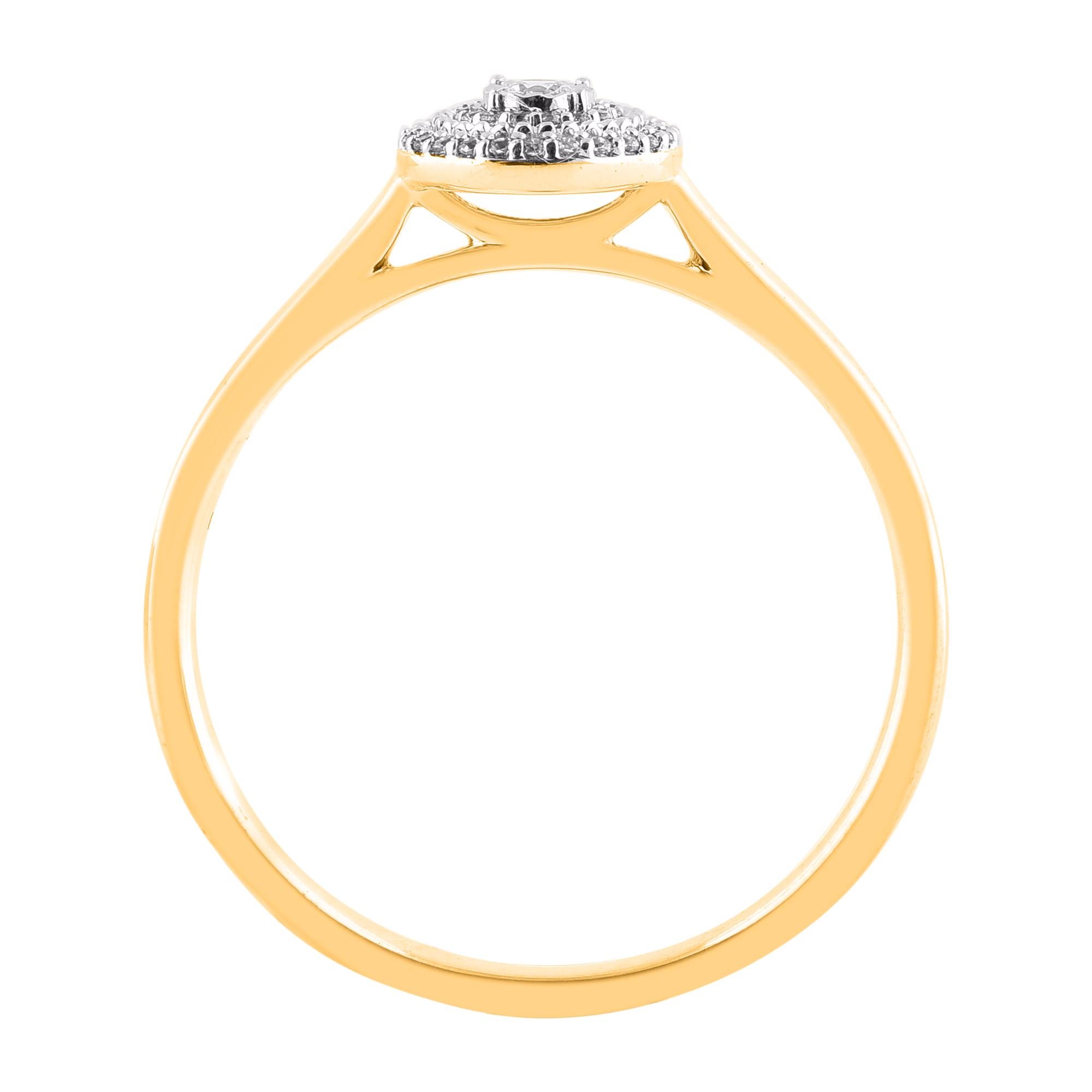 Contemporaneo TJD 0,13 carati di diamante tondo naturale in oro giallo 14 carati - Anello di fidanzamento a forma di aureola in vendita
