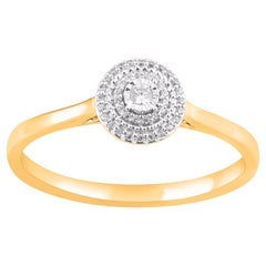 TJD 0.13 Carat Natural Round Diamond 14 Karat Yellow Gold Halo Engagement Ring