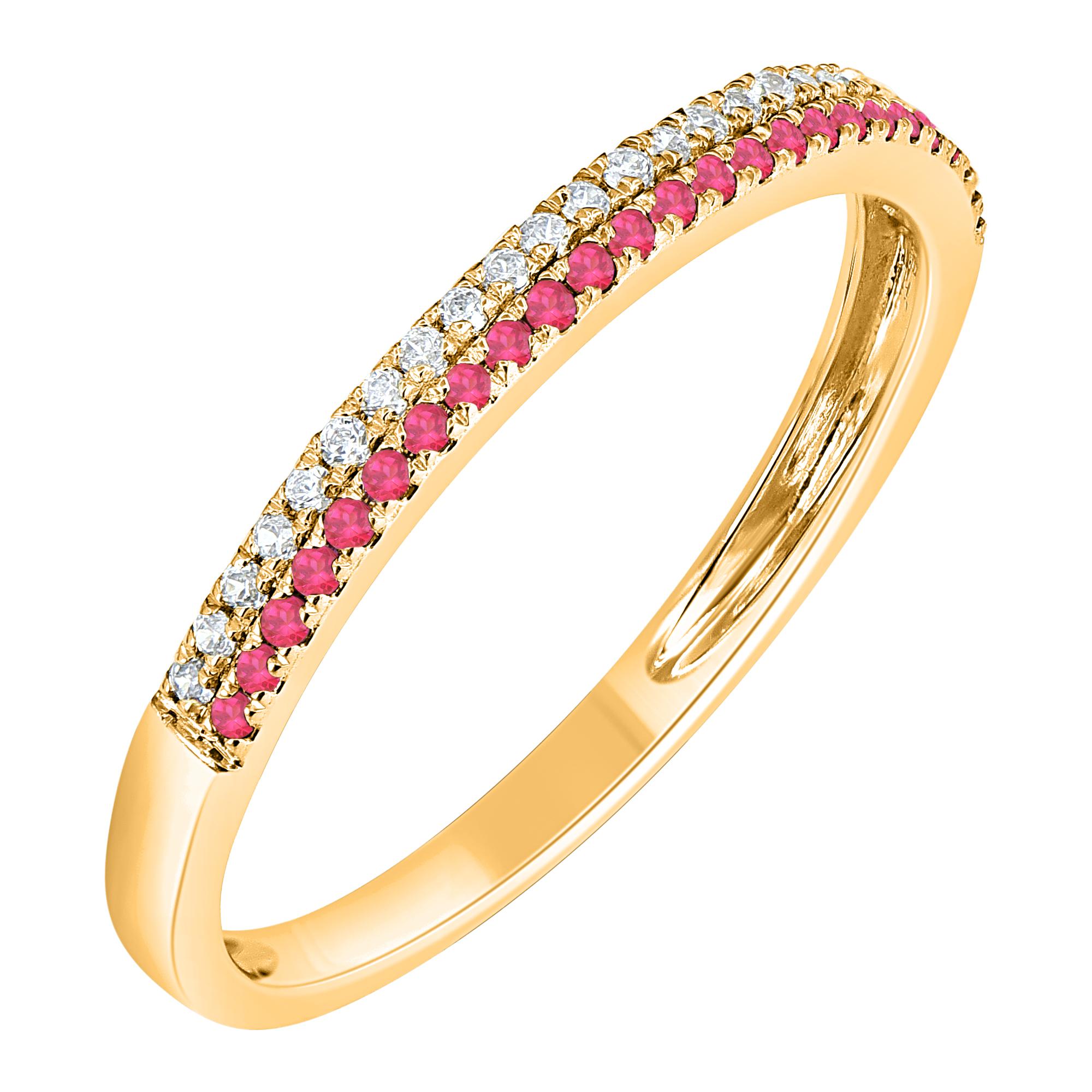 Contemporain TJD 0.13 Carat Ruby and 0.10 Carat Diamond 14 Karat Yellow Gold 2 Row Band Ring (bague à deux rangs en or jaune 14 carats) en vente
