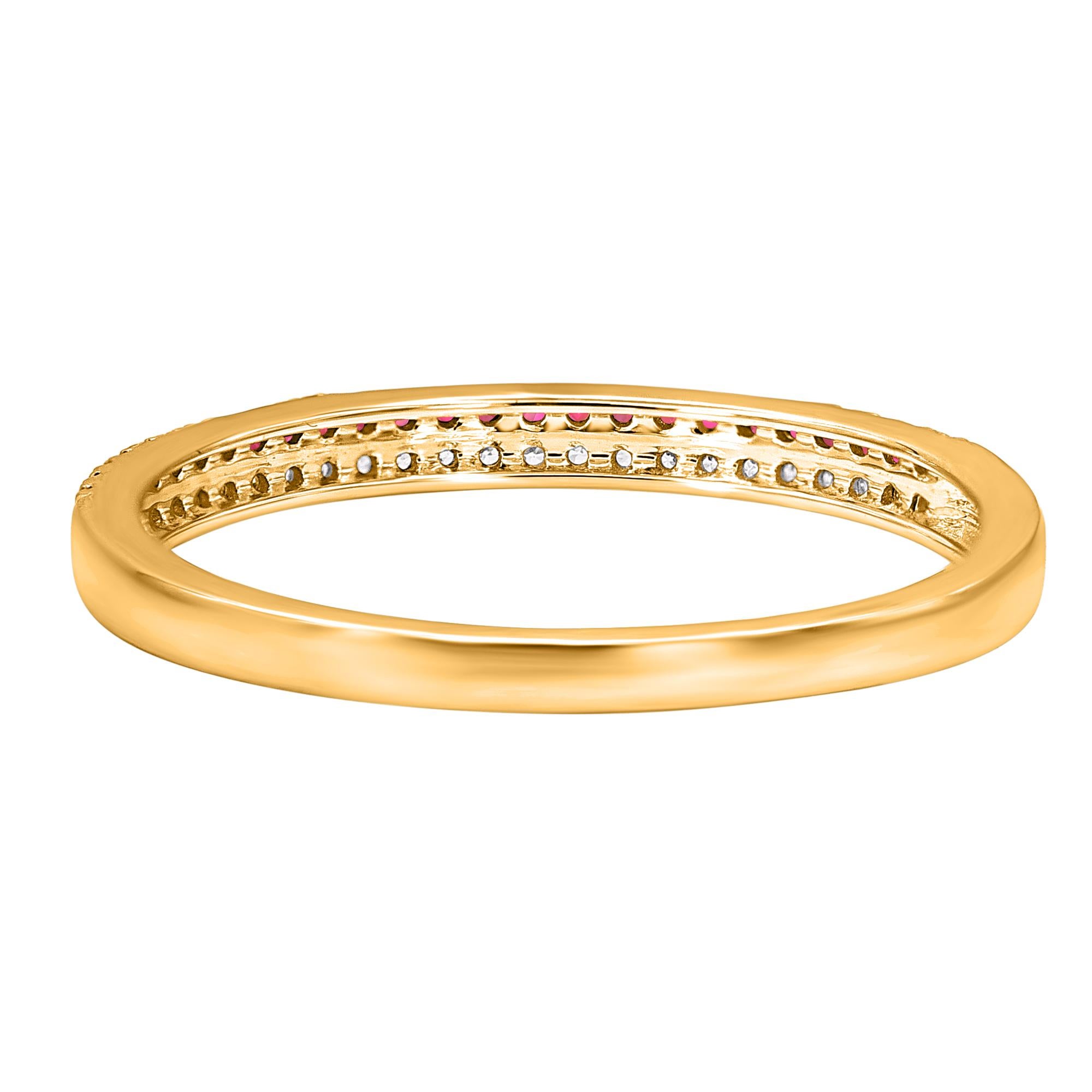 TJD 0.13 Carat Ruby and 0.10 Carat Diamond 14 Karat Yellow Gold 2 Row Band Ring (bague à deux rangs en or jaune 14 carats) Pour femmes en vente