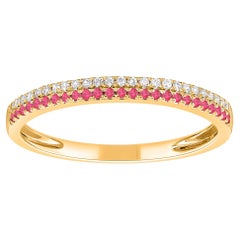 TJD Rubí de 0,13 quilates y diamante de 0,10 quilates Anillo de oro amarillo de 14 quilates de 2 filas