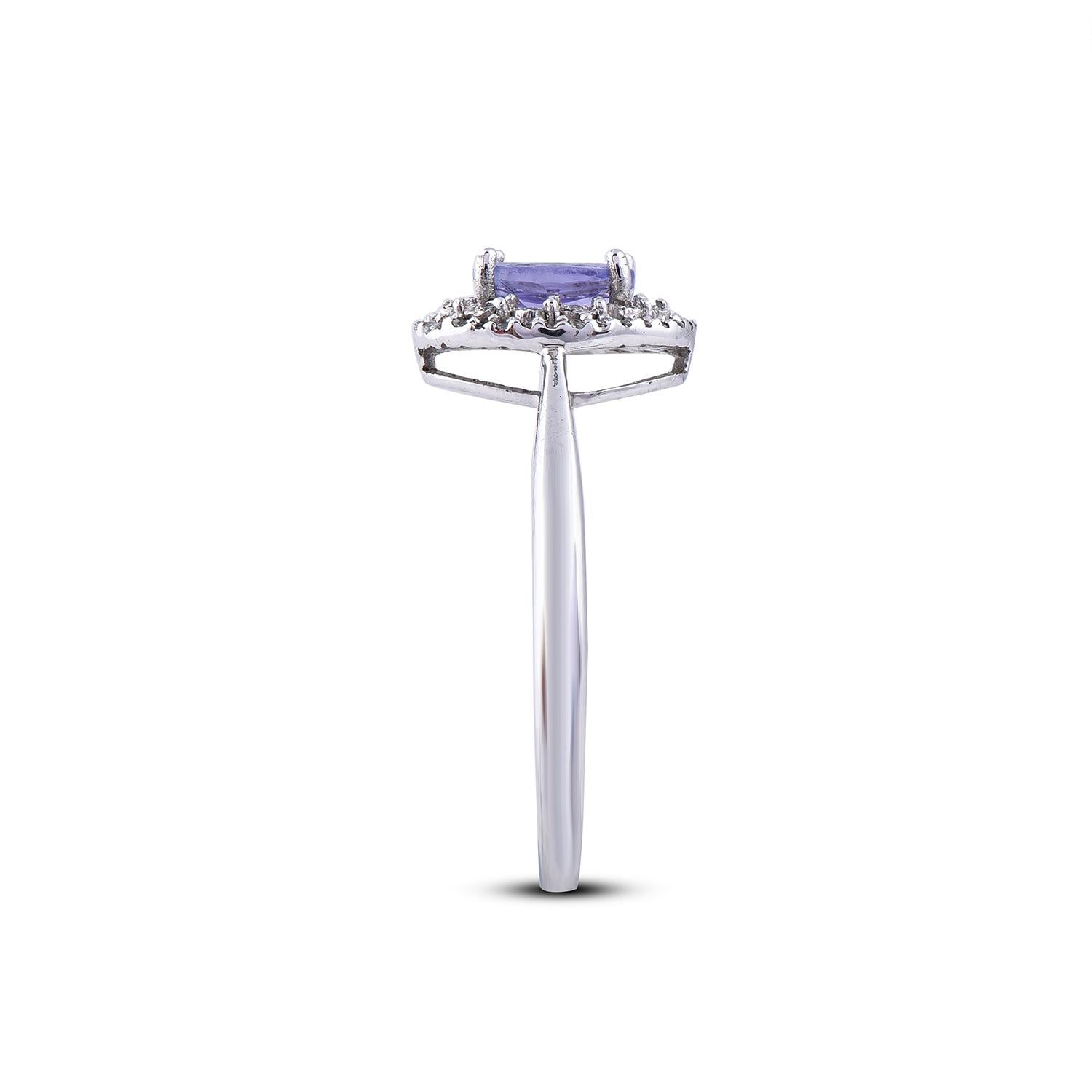 Oval Cut TJD 0.13 CT Diamond and 6X4mm Oval shape Swiss Blue Topaz 14 KT White Gold Ring For Sale