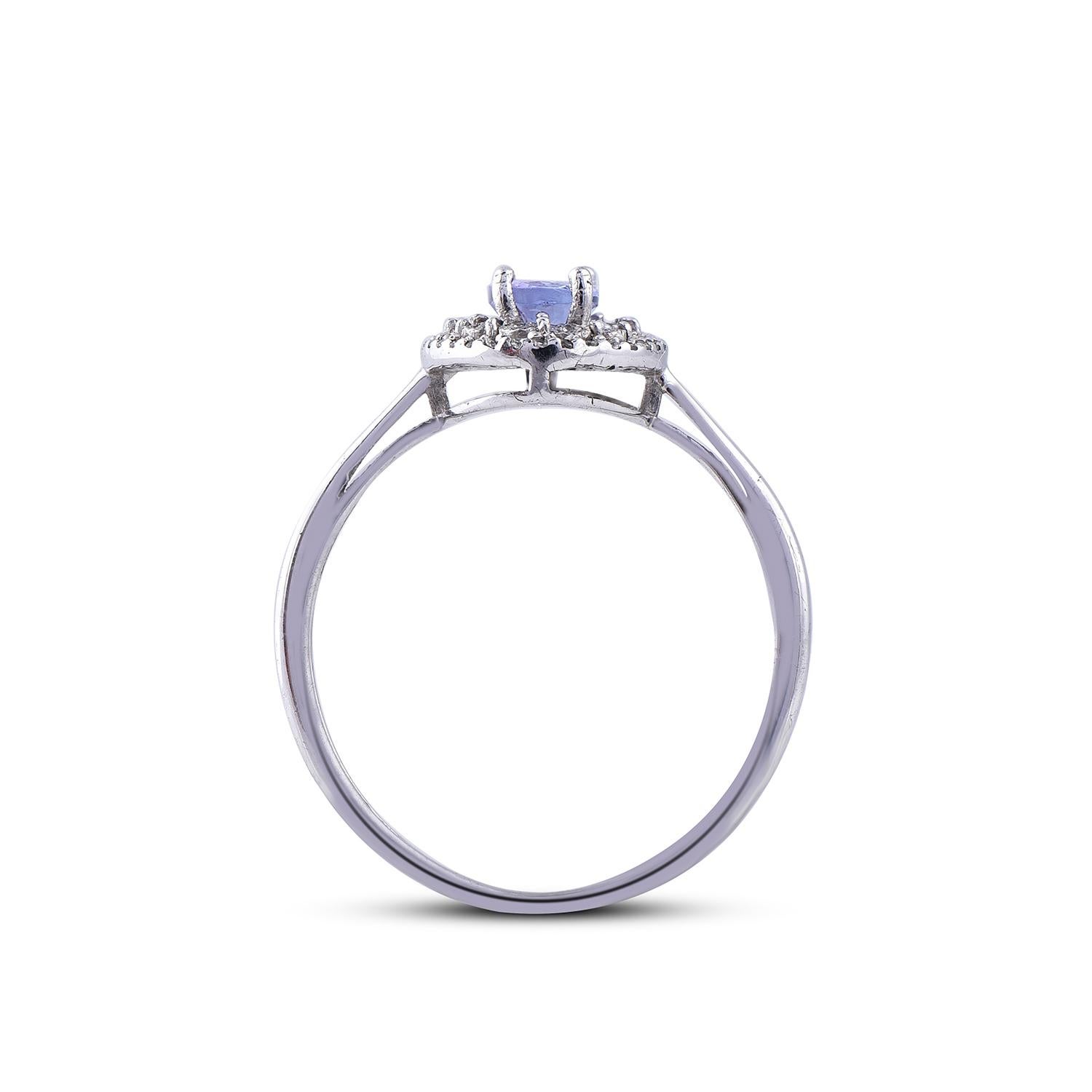 TJD 0.13 CT Diamond and 6X4mm Oval shape Swiss Blue Topaz 14 KT White Gold Ring In New Condition For Sale In New York, NY