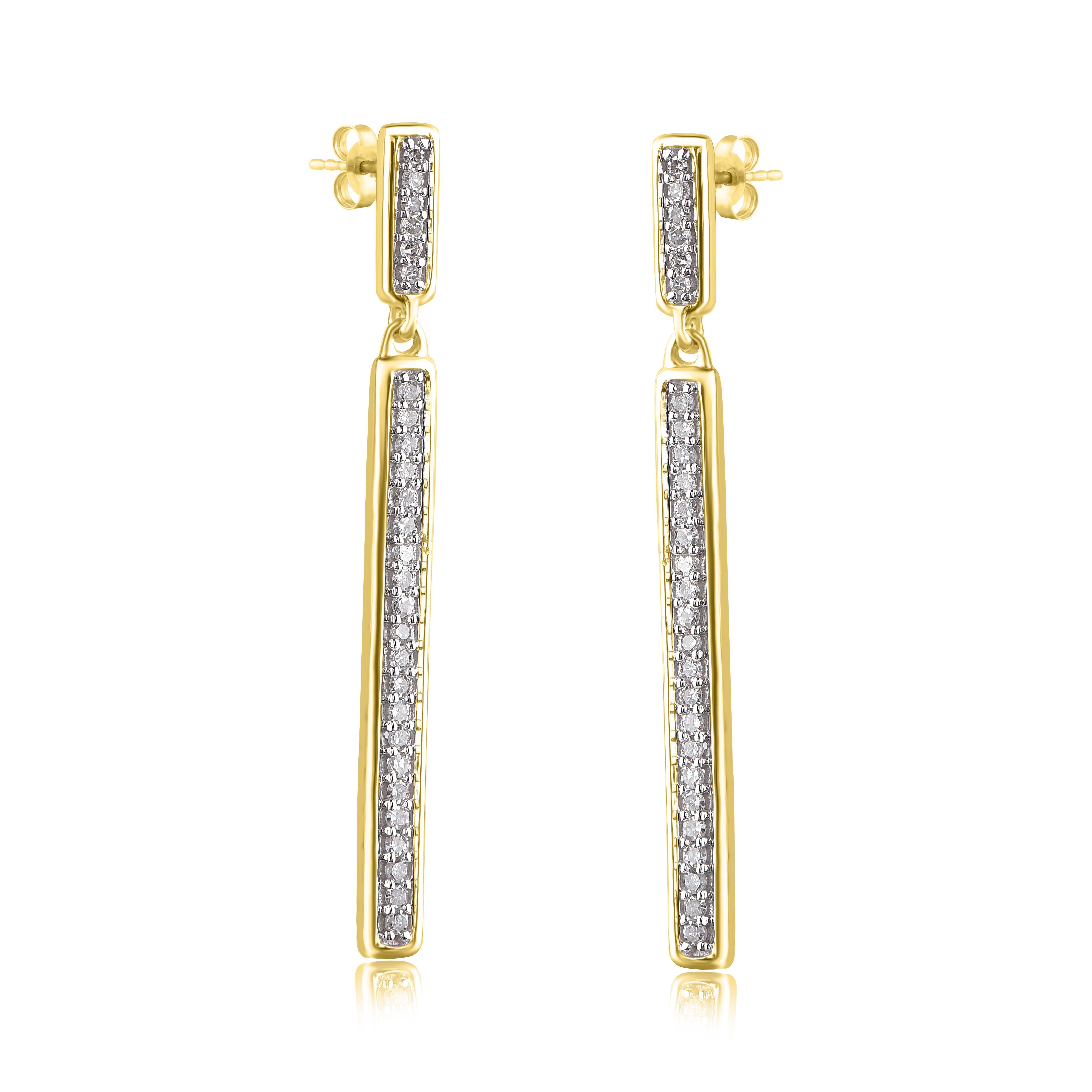 Moderno TJD Orecchini a goccia lineari con diamanti tondi naturali da 0,15 carati in oro giallo 14 kt. in vendita
