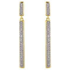 TJD 0.15 Carat 14 Karat Yellow Gold Natural Round Diamond Linear Drop Earrings