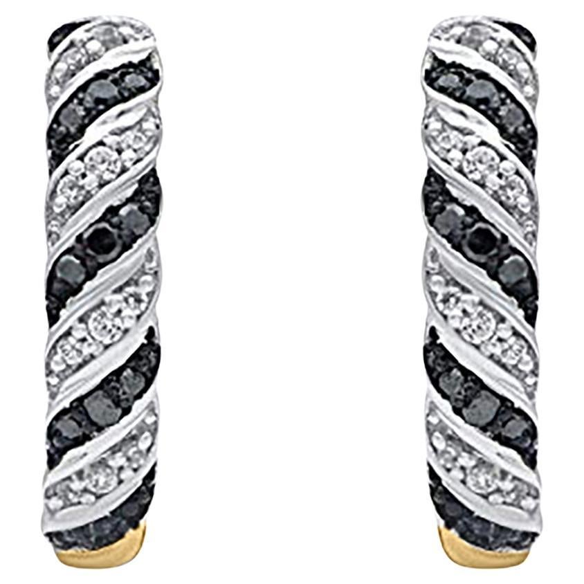 TJD 0.15 Carat Black Treated & White Diamond 14 Karat Gold Huggie Hoop Earrings