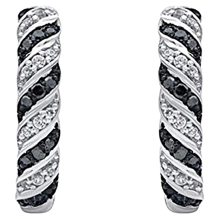 TJD 0.15 Carat Black Treated & White Diamond 14KT Gold Huggie Hoop Earrings