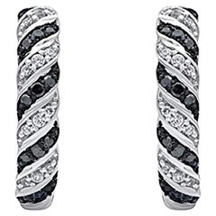 TJD 0.15 Carat Black Treated & White Diamond 14KT Gold Huggie Hoop Earrings