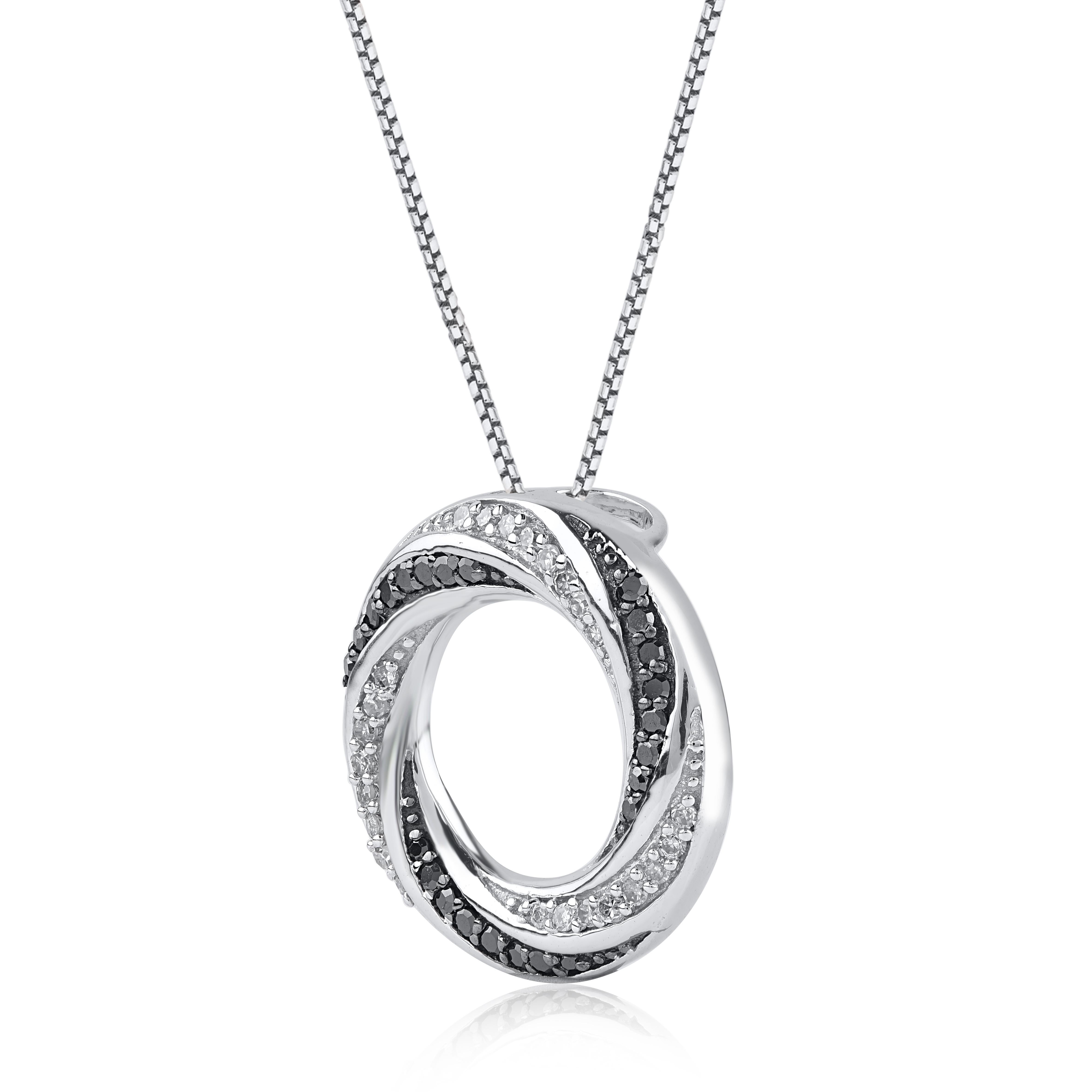 A striking addition when worn on its own, this diamond pendant makes a stunning impression. The pendant is crafted from 14-karat gold in your choice of white, rose, or yellow, and features round single cut 48 white and black treated diamonds pave