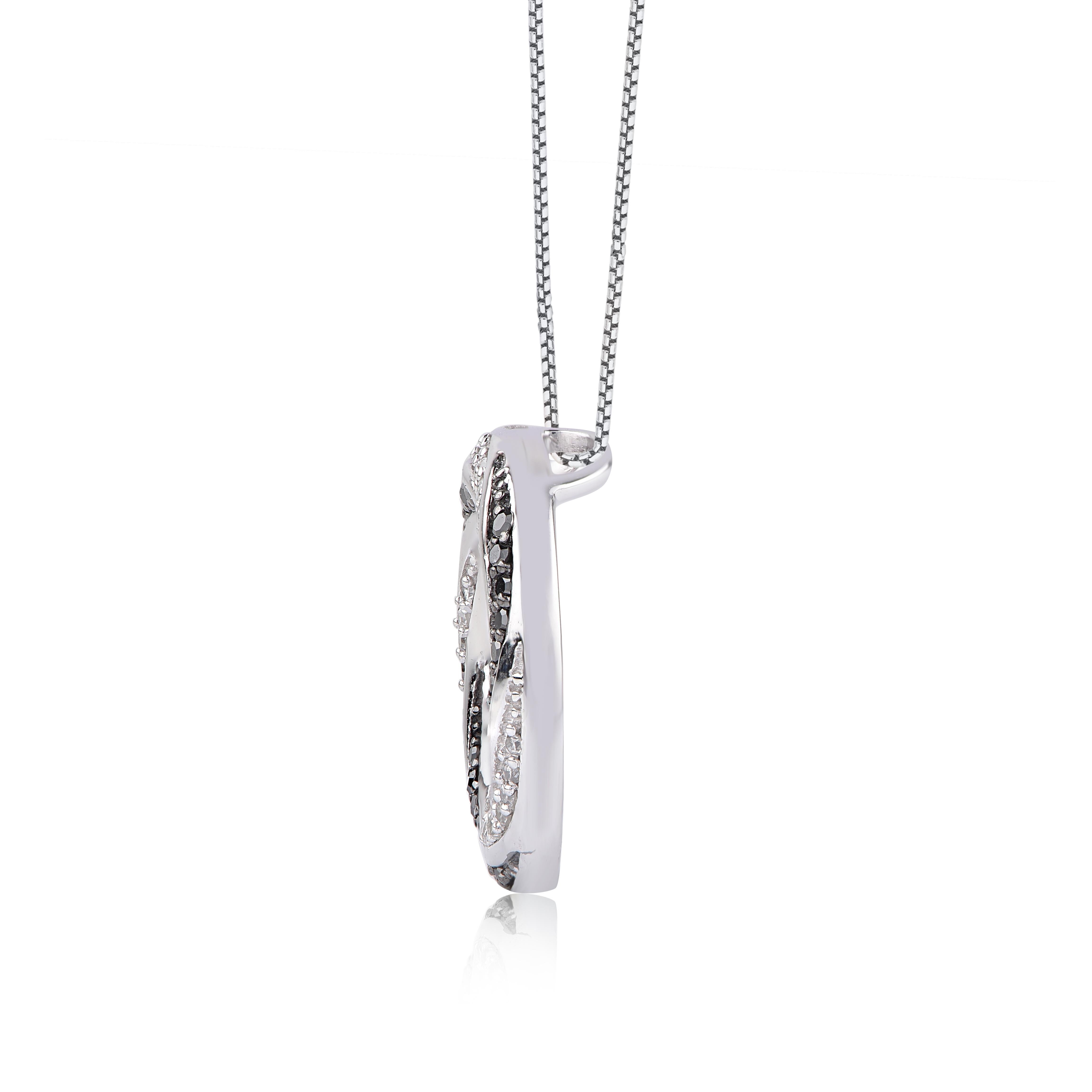 Single Cut TJD 0.15 Carat Black & White Diamond 14 Karat White Gold Circle Pendant Necklace For Sale
