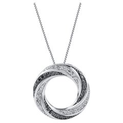 TJD 0.15 Carat Black 
White Diamond 14 Karat White Gold Circle Pendant Necklace