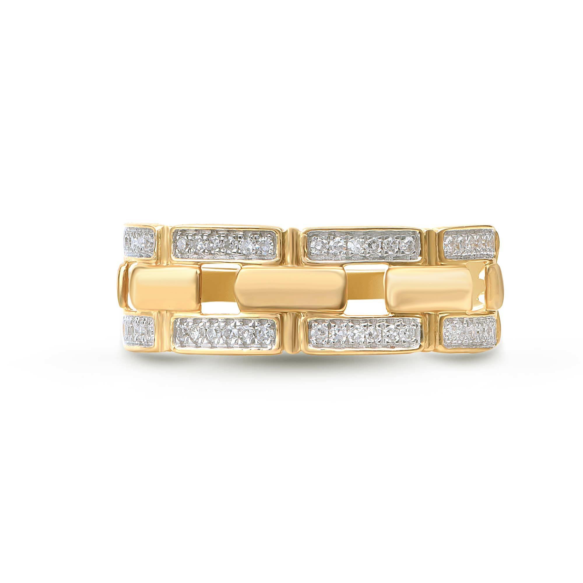 Studded with 48 natural brilliant diamonds in micro-prong setting and designed beautifully in 18-karat yellow gold. Diamonds are graded H-I Color, I2 Clarity. 

Metal color and ring size can be customized on request. 

This piece is made to order.
