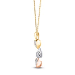 TJD, collana con ciondolo a tre cuori in oro 14 carati con diamante taglio Brilliante da 0,15 carati