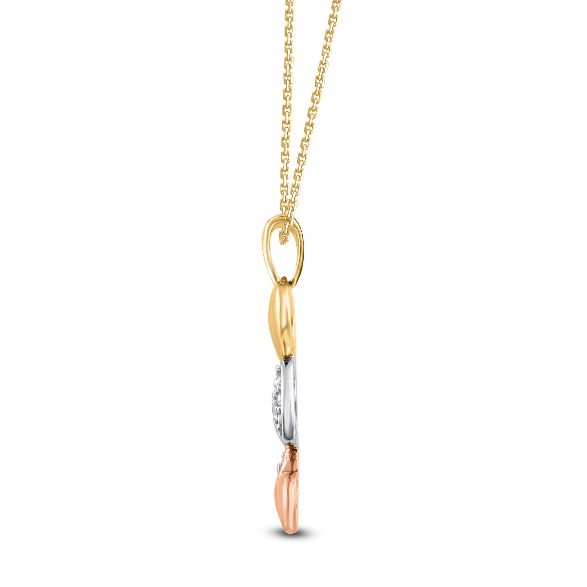Romantic TJD 0.15 Carat Brilliant Cut Diamond 14 Karat Gold Triple Heart Pendant Necklace For Sale