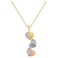 TJD 0.15 Carat Brilliant Cut Diamond 14 Karat Gold Triple Heart Pendant Necklace